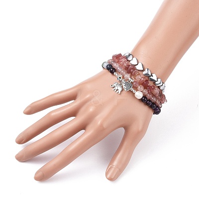 4Pcs Natural & Synthetic Gemstone Stretch Bracelet Sets BJEW-JB08946-1
