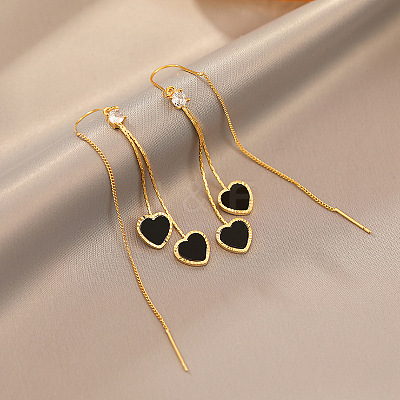 Brass & Acrylic Heart Dangle Ear Thread for Women WGB9E13-01-1