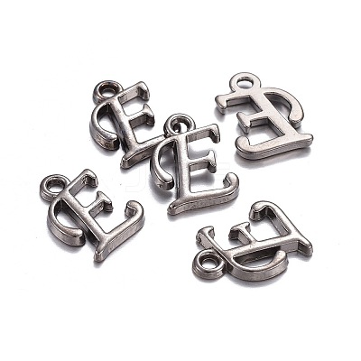 Gunmetal Plated Alloy Letter Pendants PALLOY-P097-03-E-1