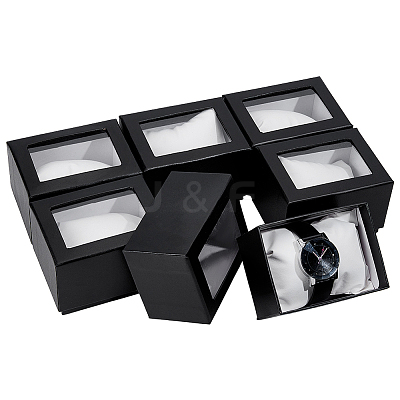Paper Jewelry Watch Packing Boxes with PVC Window Lid and Pillow Inside CON-WH0089-259C-1