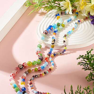 3 Strands 3 Styles Handmade Millefiori Glass Round Bead Strands LAMP-TA0002-68-1