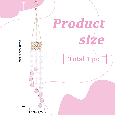 Flower Round Glass Beads Tassel Hanging Suncatchers for Window Garden Outdoor Decoration HJEW-WH20020-007B-1