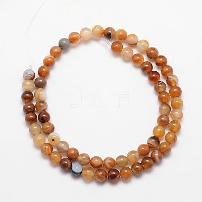 Natural Striped Agate/Banded Agate Bead Strands G-K166-13-6mm-02-1