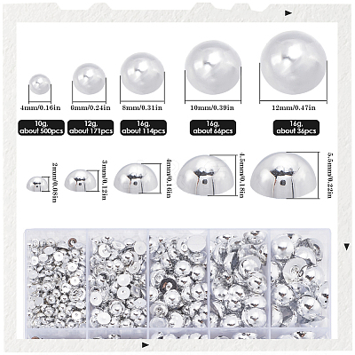 70G 5 Styles ABS Plastic Imitation Pearl Cabochons OACR-SC0001-45A-1