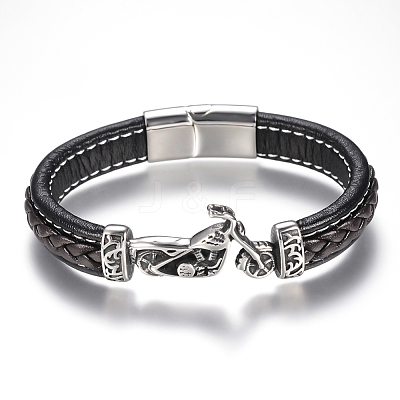 Men's Braided Leather Cord Bracelets BJEW-H559-10C-1