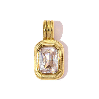 304 Stainless Steel Micro Pave Cubic Zirconia Pendants STAS-OY007-51G-1