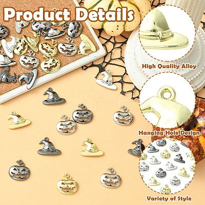 30Pcs 6 Styles Halloween Themes Alloy Pendants FIND-CJ0005-47-1