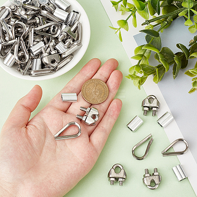 75Pcs 3 Style 304 Stainless Steel & Aluminum Wire Rope Cable Clip Clamp FIND-GA0003-11-1