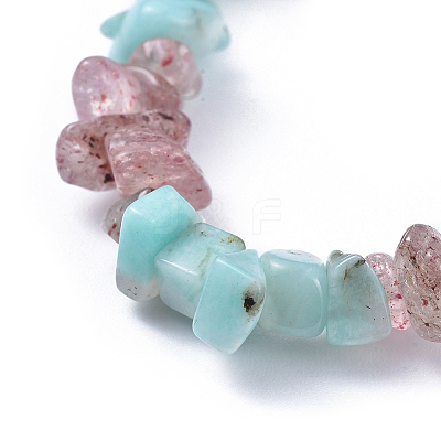 Natural Amazonite & Strawberry Quartz Chip Stretch Bracelets X-BJEW-JB04490-04-1