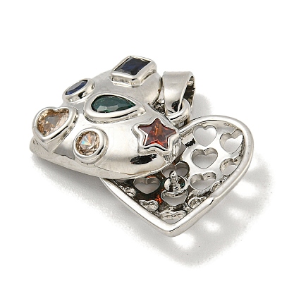 Rack Plating Brass Pave Colorful Cubic Zirconia Bead Cage Pendants KK-E114-07P-1