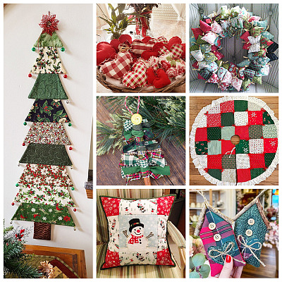 15Pcs 2 Bags 2 Styles Christmas Cotton Fabric DIY-TA0014-62-1