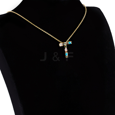 Golden Brass Micro Pave Cubic Zirconia Initial Pendants Necklaces NJEW-S069-JN002-T-1