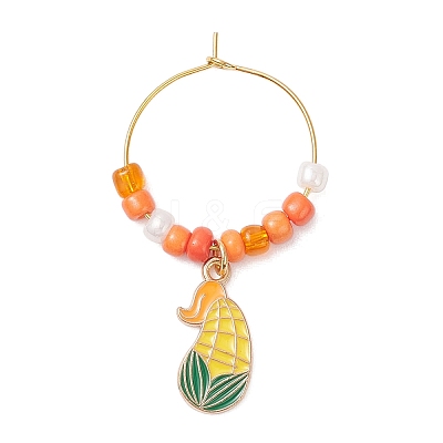 5Pcs 5 Styles Thanksgiving Day Alloy Enamel & Glass Seed Leaf Pumpkin Apple Wine Glass Decorations HJEW-JM04315-1