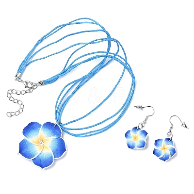 Flower Polymer Clay with Wax Cord Pendant Necklaces & Dangle Earrings Sets FS-WG2CAA9-02-1