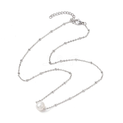 Round Natural Cultured Freshwater Pearl Pendant Necklaces X-NJEW-JN04965-1