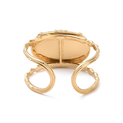 Ion Plating(IP) Natural Gemstone Oval Open Cuff Ring RJEW-G265-05G-1