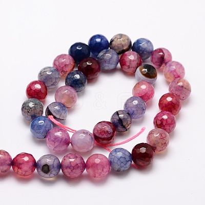 Dyed Natural Agate Faceted Round Beads Strands G-E320E-8mm-02-1