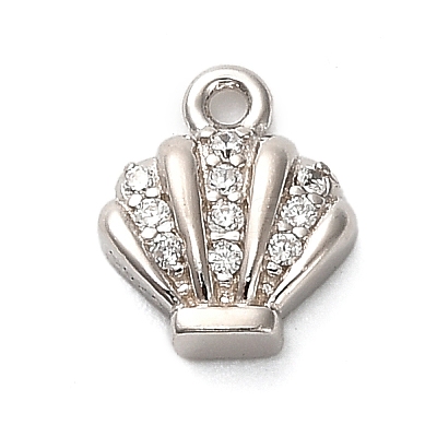 925 Sterling Silver Micro Pave Clear Cubic Zirconia Shell Shaped Charms STER-U009-09P-01-1