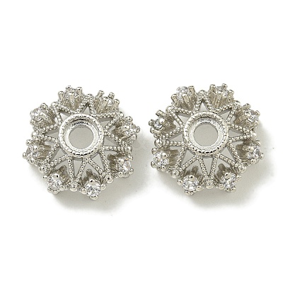 Rack Plating Brass Micro Pave Clear Cubic Zirconia Bead Caps KK-K386-09B-P-1
