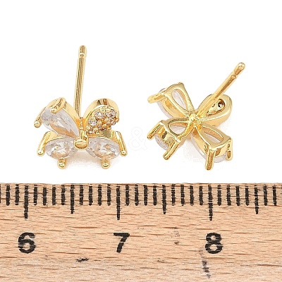 Flower Brass Micro Pave Clear Cubic Zirconia Stud Earrings EJEW-F400-01A-G-1
