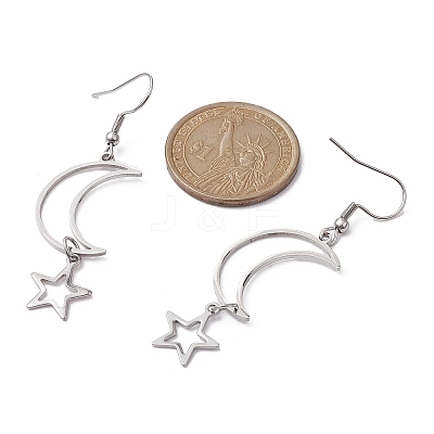Non-Tarnish Hollow Star and Moon 304 Stainless Steel Dangle Earrings EJEW-JE05311-02-1
