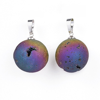Electroplate Natural Druzy Geode Agate Pendants G-L479-38-1