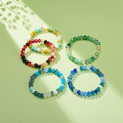 Glass Rondelle Beaded Stretch Bracelet for Women BJEW-JB08709-1