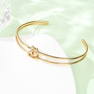 304 Stainless Steel Double Layers Cuff Bangles for Women BJEW-Z165-01G-1
