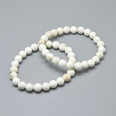 Natural Magnesite Bead Stretch Bracelets BJEW-K212-C-008-1