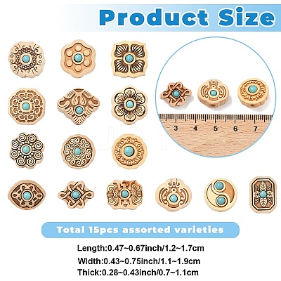 15Pcs 15 Styles Poplar Wood Beads WOOD-YW0001-80-1
