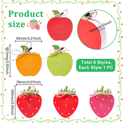 6Pcs Wood Fruits Figurines AJEW-GA00022-1