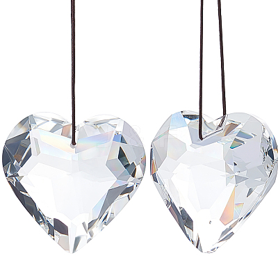 2Pcs Glass Heart Pendant Decorations AJEW-BBC0002-30B-1