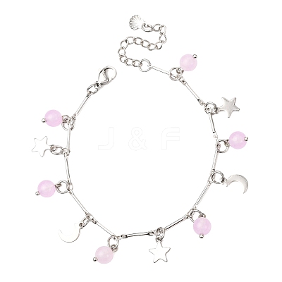Stainless Steel and Natural & Dyed Malaysia Jade Charm Bracelets BJEW-JB12418-01-1
