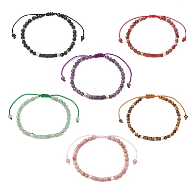 6Pcs 6 Styles Natural Gemstone Braided Bead Bracelets BJEW-JB11241-1