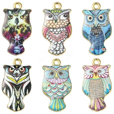 6Pcs 6 Colors Rack Plating Alloy Enamel Pendants ENAM-YW0003-13-1