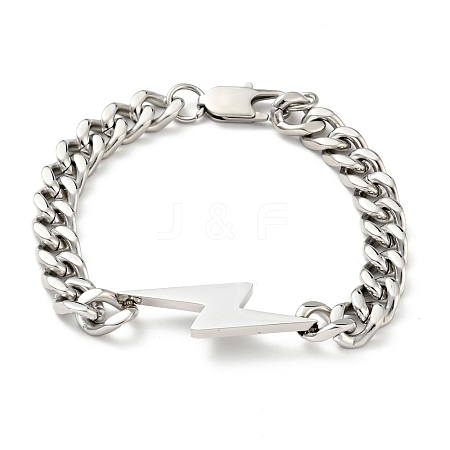 Tarnish Resistant 201 Stainless Steel Lighting Bolt Link Bracelet with Curb Chains for Women BJEW-H550-04P-1