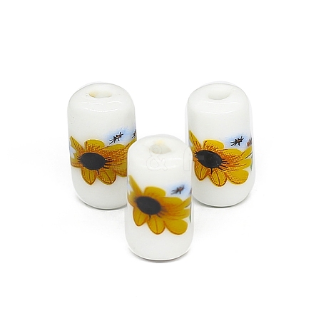 Handmade Porcelain Tube Beads with Flower Pattern PW-WG1DF46-01-1