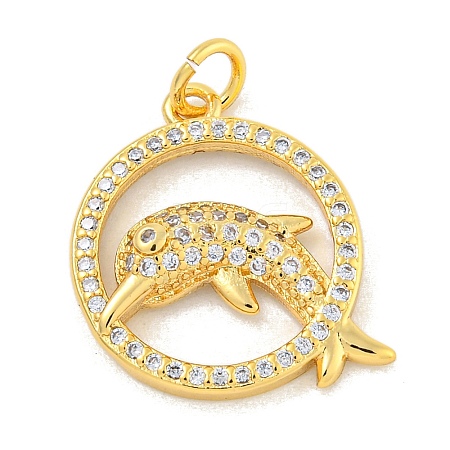 Rack Plating Brass Micro Pave Clear Cubic Zirconia Pendants KK-K341-58G-1