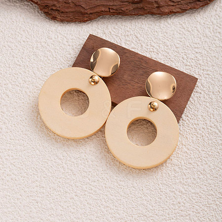 Wood & Iron Dangle Stud Earrings WGBF754-06-1