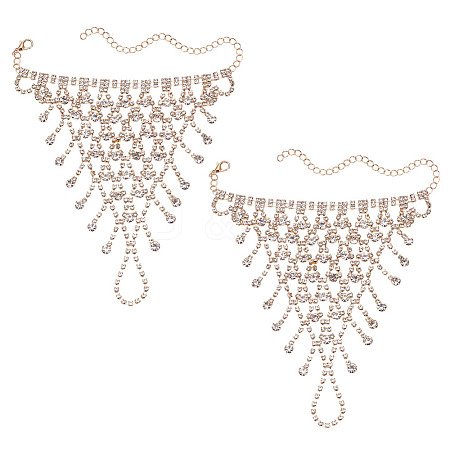 2Pcs Brass Rhinestone Chain Finger Rings Bracelet BJEW-ME0001-01G-1