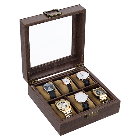6-Slot Clear Glass Window Imitation Leather Watch Organizer Boxes with Velveteen Pillow Inside and Alloy Clasps Outside CON-WH0089-285-1