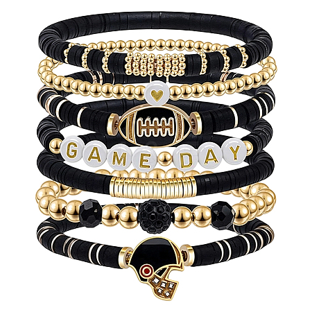 8Pcs 1Bag Rugby Polymer Clay Heishi & CCB Plastic Beaded Stretch Bracelets Set BJEW-PA0001-12E-1