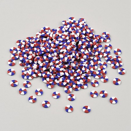 Polymer Clay Flat Round Beads PORC-WH0050-01-1