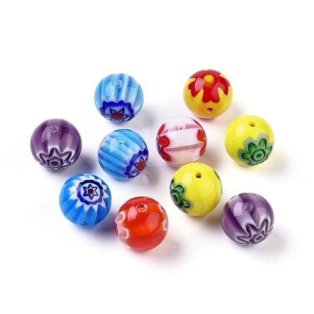 Handmade Millefiori Glass Round Beads X-LAMP-J038-12mm-M-1