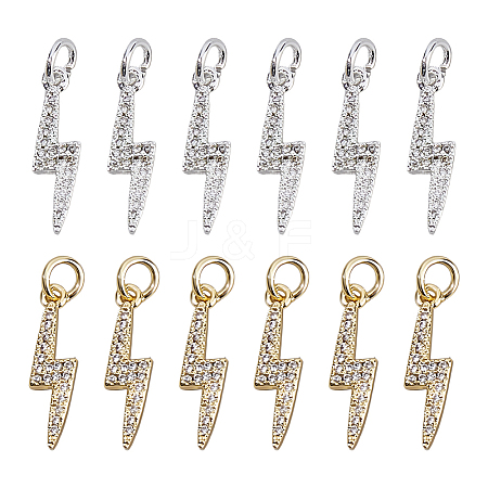 12Pcs 2 Colors Brass Micro Pave Cubic Zirconia Pendants ZIRC-HS0001-23-1