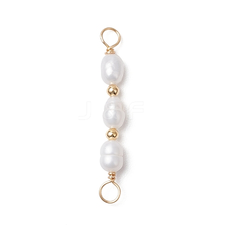 Natural Cultured Freshwater Pearl Rice Beaded Connector Charms X-PALLOY-JF03703-1