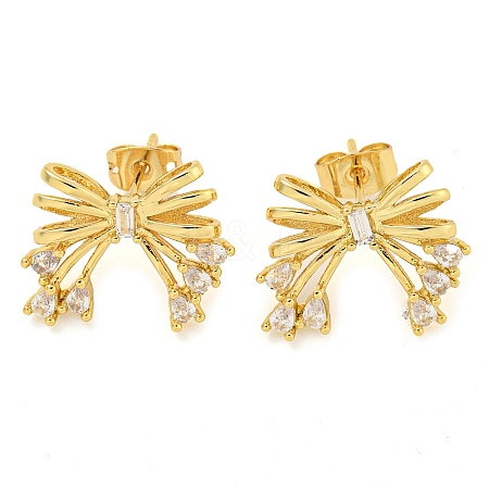 Bowknot Brass Micro Pave Cubic Zirconia Stud Earrings for Women EJEW-P275-05G-1