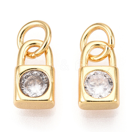 Brass Micro Pave Clear Cubic Zirconia Charms KK-E068-VB226-1