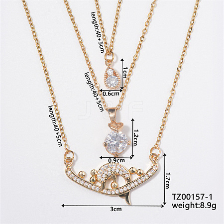3Pcs Elegant Brass Crystal Rhinestone Dolphin & Teardrop Pendant Necklace Sets for Women SP9104-1
