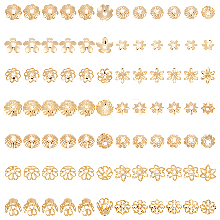 90Pcs 15 Styles Brass Bead Caps KK-PH0012-19B-1
